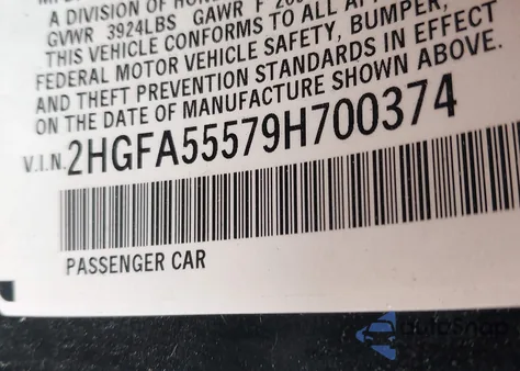 2009 Honda Civic Si from USA, damaged, VIN 2HGFA55579H700374